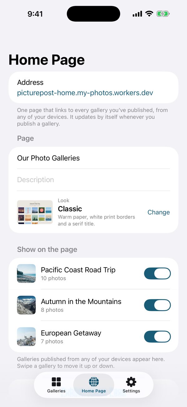 One home page for every gallery